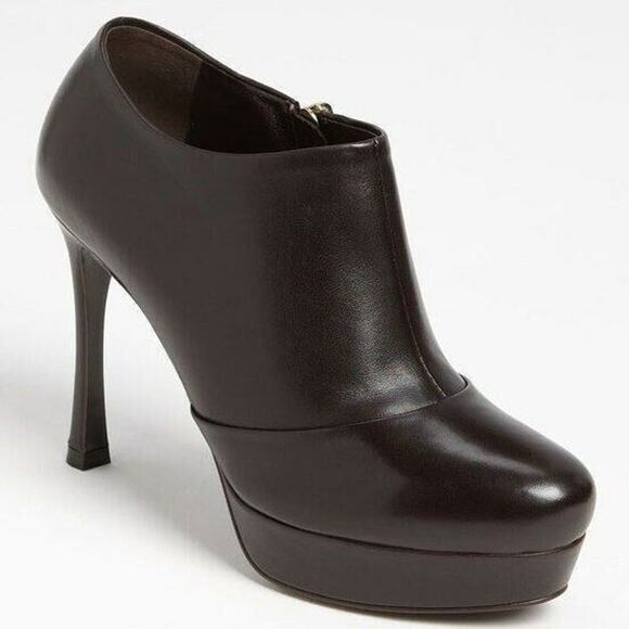 Saint Laurent Brown Leather Tribute Ankle Boot size 11 Platform YSL - Picture 1 of 12